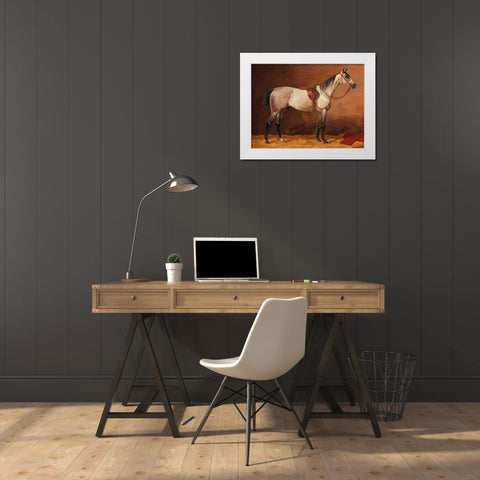 Saddled sport horse White Modern Wood Framed Art Print by Volkers, Emil