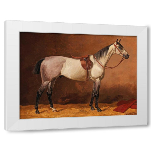 Saddled sport horse White Modern Wood Framed Art Print by Volkers, Emil