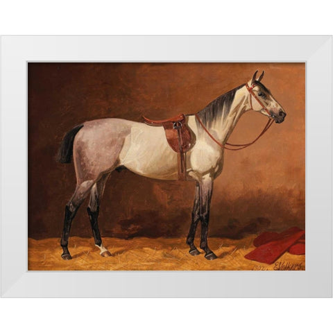 Saddled sport horse White Modern Wood Framed Art Print by Volkers, Emil