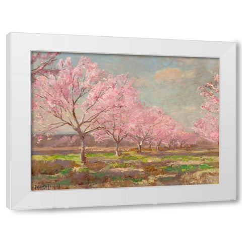 Peach orchard on Mavericks farm White Modern Wood Framed Art Print by Onderdonk, Julian