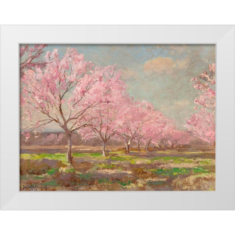 Peach orchard on Mavericks farm White Modern Wood Framed Art Print by Onderdonk, Julian