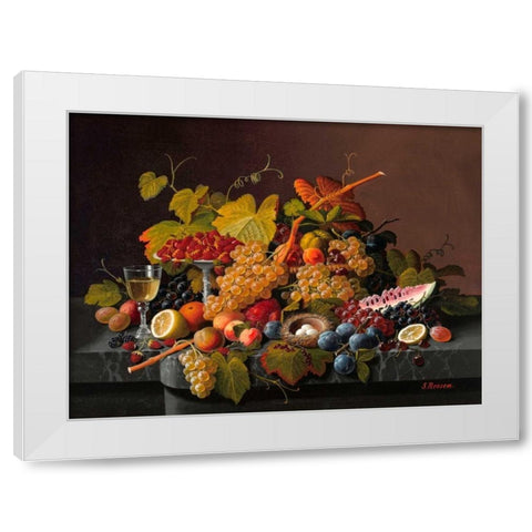 Still life with fruit and birds nest White Modern Wood Framed Art Print by Roesen, Severin