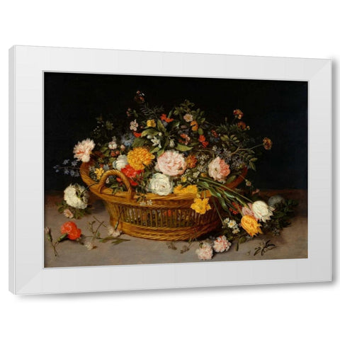 A Basket of Flowers White Modern Wood Framed Art Print by Bruegel the Younger, Jan