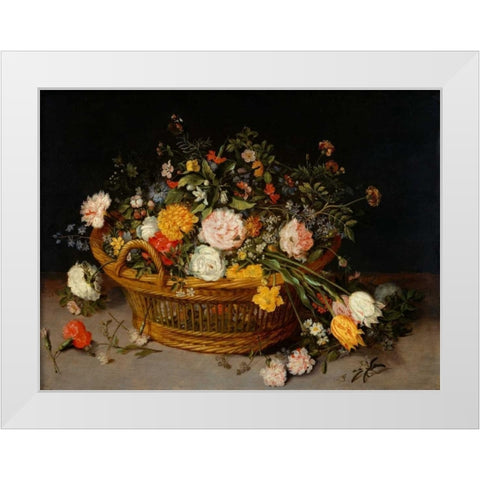 A Basket of Flowers White Modern Wood Framed Art Print by Bruegel the Younger, Jan