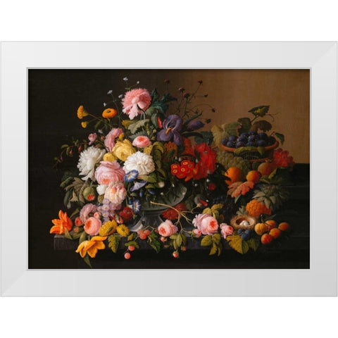 Flowers and Fruits White Modern Wood Framed Art Print by Roesen, Severin