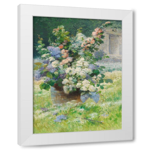 Fliederzweige und Stockrosen White Modern Wood Framed Art Print by Cauchois, Eugene Henri