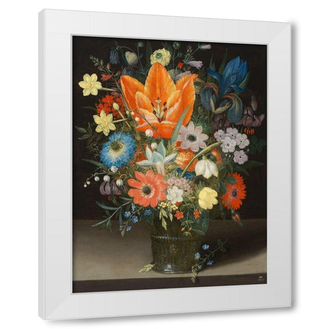 Still Life with Iris White Modern Wood Framed Art Print by Peter, Binoit