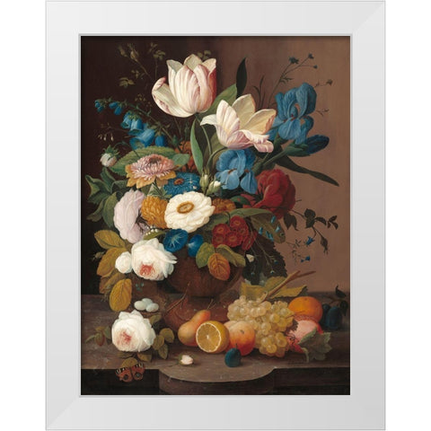 Still Life, Flowers, and Fruit White Modern Wood Framed Art Print by Severin, Roesen