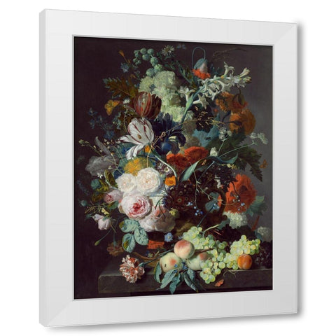 Still Life with Flowers and Fruit White Modern Wood Framed Art Print by Jan, van Huysum