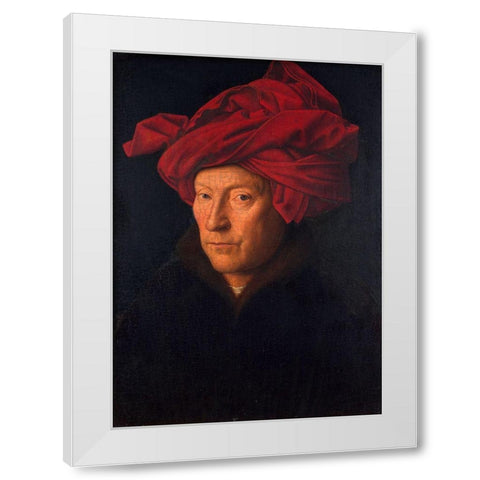 Portrait of a Man in a Turban White Modern Wood Framed Art Print by Jan, Van Eyck
