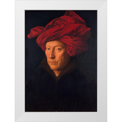 Portrait of a Man in a Turban White Modern Wood Framed Art Print by Jan, Van Eyck