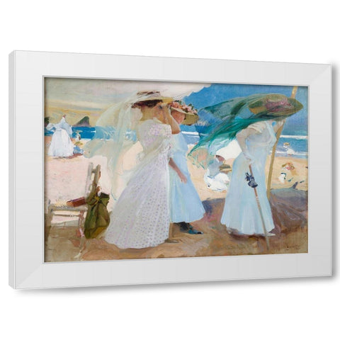 Under the Awning- Zarauz White Modern Wood Framed Art Print by Bastida, Joaquin Sorolla y