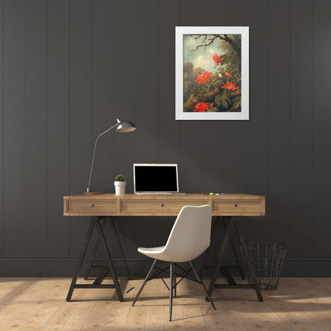 Hummingbird and Passionflowers White Modern Wood Framed Art Print by Heade, Martin Johnson