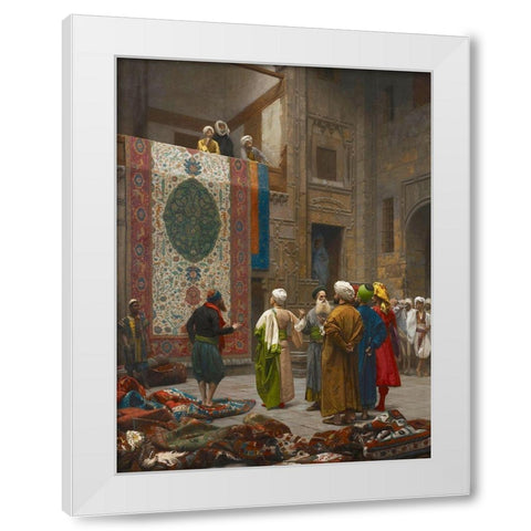 The Carpet Merchant White Modern Wood Framed Art Print by Gerome, Jean-Leon