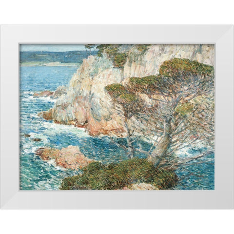 Point Lobos, Carmel White Modern Wood Framed Art Print by Hassam, Frederick Childe