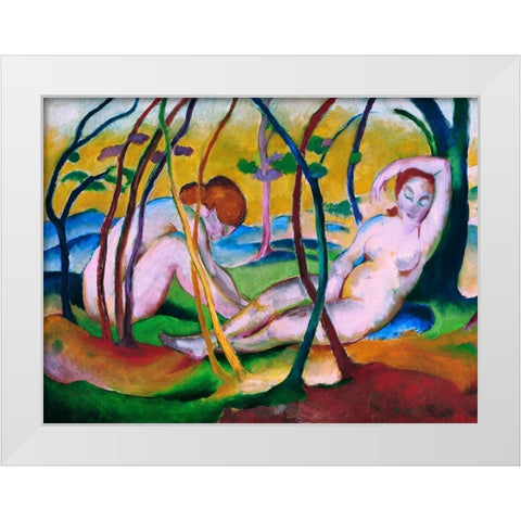 Nudes under Trees White Modern Wood Framed Art Print by Marc, Franz