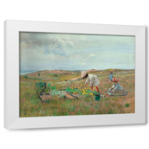 Gathering Flowers-Shinnecock-Long Island White Modern Wood Framed Art Print by Chase, William Merritt