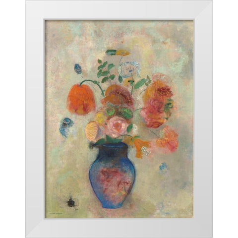 Large Vase with Flowers White Modern Wood Framed Art Print by Redon, Odilon