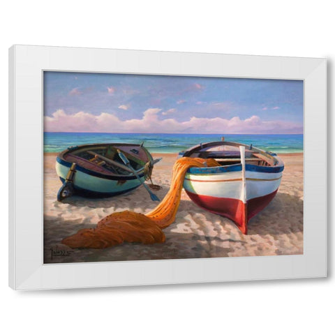 Barche sulla spiaggia White Modern Wood Framed Art Print by Galasso, Adriano