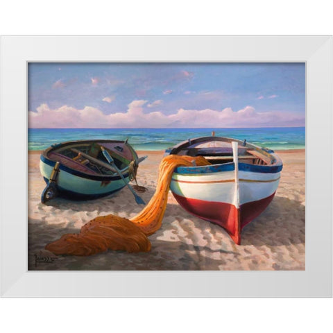 Barche sulla spiaggia White Modern Wood Framed Art Print by Galasso, Adriano