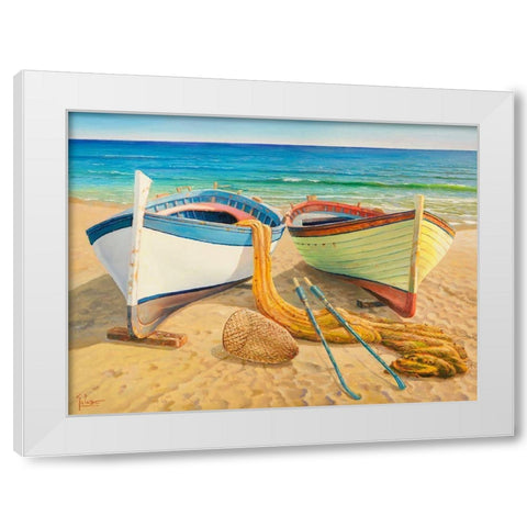 Barche sulla spiaggia White Modern Wood Framed Art Print by Galasso, Adriano
