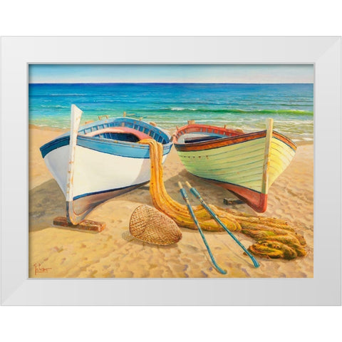 Barche sulla spiaggia White Modern Wood Framed Art Print by Galasso, Adriano