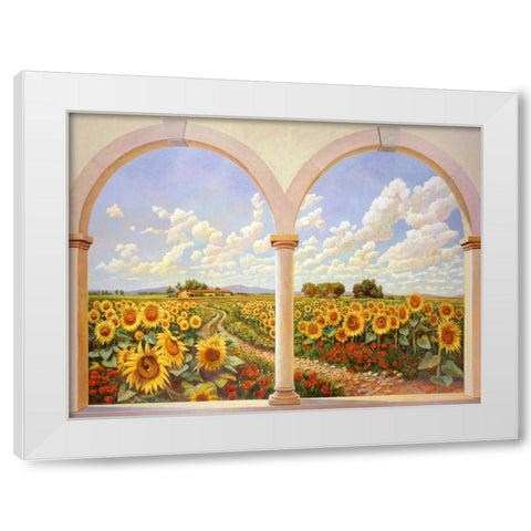 Strada dei girasoli White Modern Wood Framed Art Print by Del Missier, Andrea