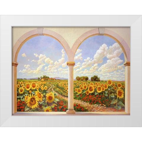 Strada dei girasoli White Modern Wood Framed Art Print by Del Missier, Andrea