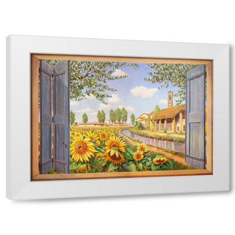 Casolare tra i girasoli White Modern Wood Framed Art Print by Del Missier, Andrea