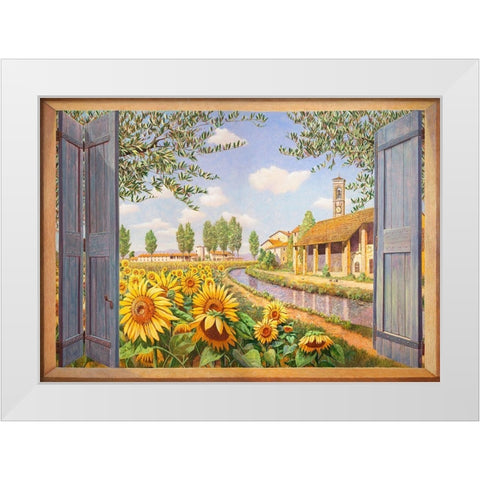 Casolare tra i girasoli White Modern Wood Framed Art Print by Del Missier, Andrea