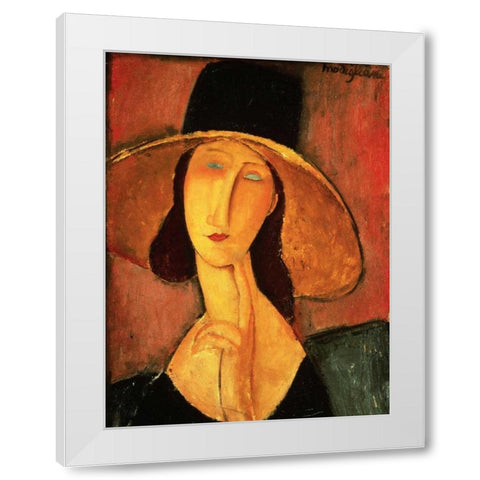 Portrait of Jeanne Hebuterne White Modern Wood Framed Art Print by Modigliani, Amedeo