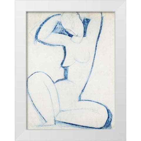 Blue Caryatid II White Modern Wood Framed Art Print by Modigliani, Amedeo