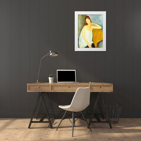 Jeanne HeÂ´buterne White Modern Wood Framed Art Print by Modigliani, Amedeo
