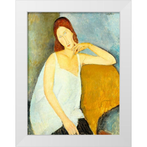 Jeanne HeÂ´buterne White Modern Wood Framed Art Print by Modigliani, Amedeo