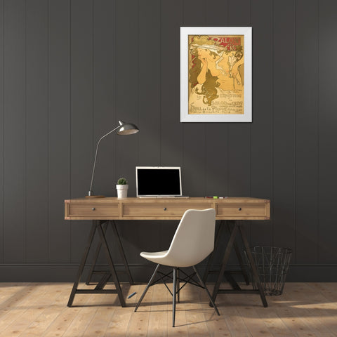 Salon de scent White Modern Wood Framed Art Print by Mucha, Alphonse