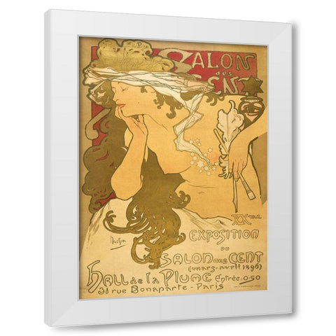 Salon de scent White Modern Wood Framed Art Print by Mucha, Alphonse