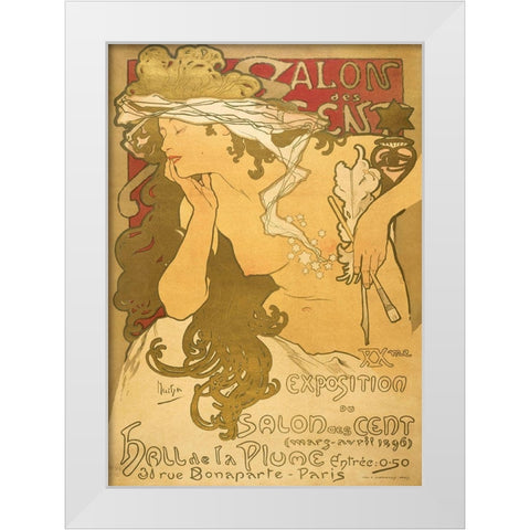 Salon de scent White Modern Wood Framed Art Print by Mucha, Alphonse