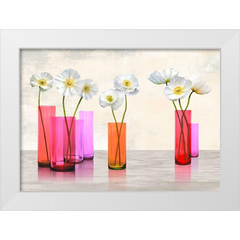 Poppies in crystal vases (Purple palette) White Modern Wood Framed Art Print by Cynthia, Ann