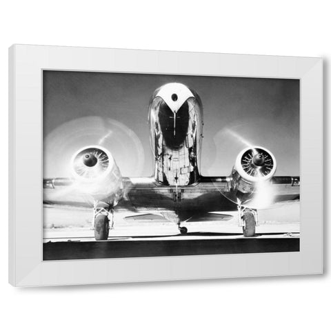 Front View of Passenger Airplane White Modern Wood Framed Art Print by Anonymous