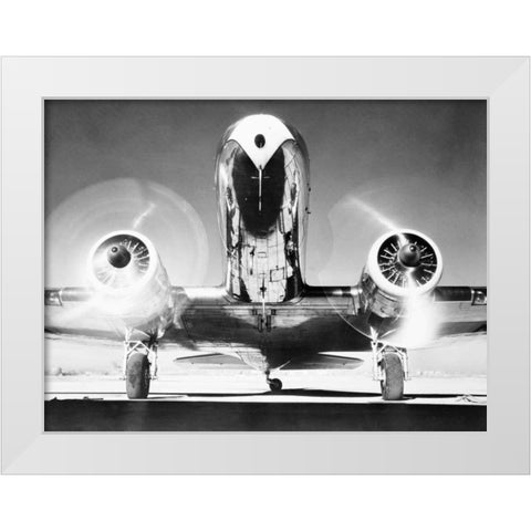Front View of Passenger Airplane White Modern Wood Framed Art Print by Anonymous