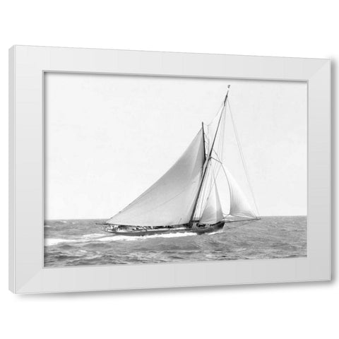 Cutter sailing on the ocean, 1910 White Modern Wood Framed Art Print by Anonymous