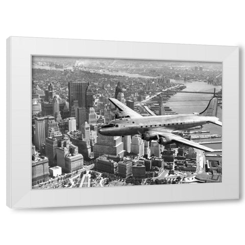 Flying over Manhattan, NYC White Modern Wood Framed Art Print by Anonymous