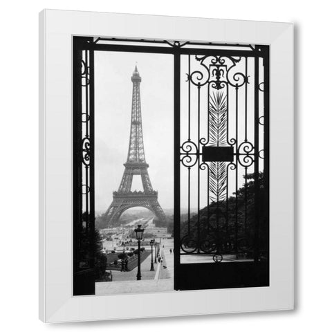 Eiffel Tower from the Trocadero Palace, Paris White Modern Wood Framed Art Print by Anonymous