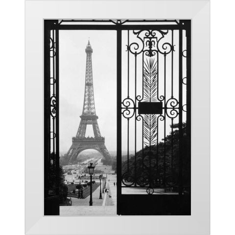 Eiffel Tower from the Trocadero Palace, Paris White Modern Wood Framed Art Print by Anonymous