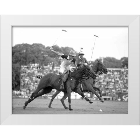 Polo players, Argentina White Modern Wood Framed Art Print by Anonymous