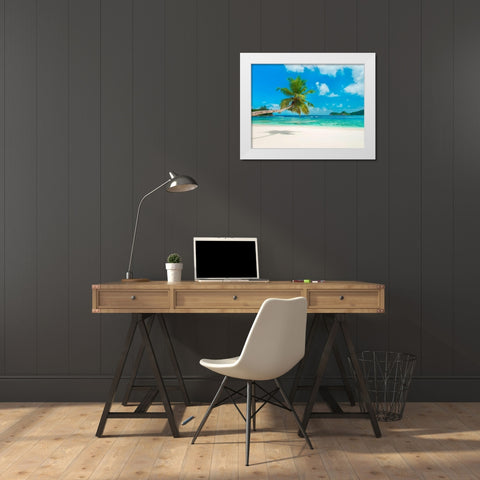 Tropical beach, Seychelles (detail) White Modern Wood Framed Art Print by Anonymous