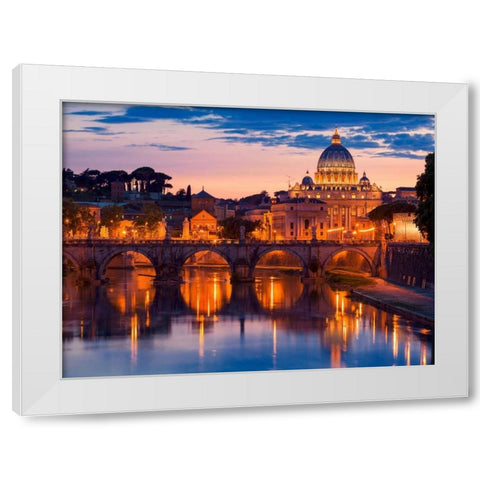 Night view at St. Peters cathedral, Rome White Modern Wood Framed Art Print by Anonymous