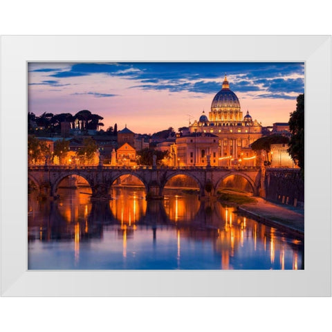 Night view at St. Peters cathedral, Rome White Modern Wood Framed Art Print by Anonymous