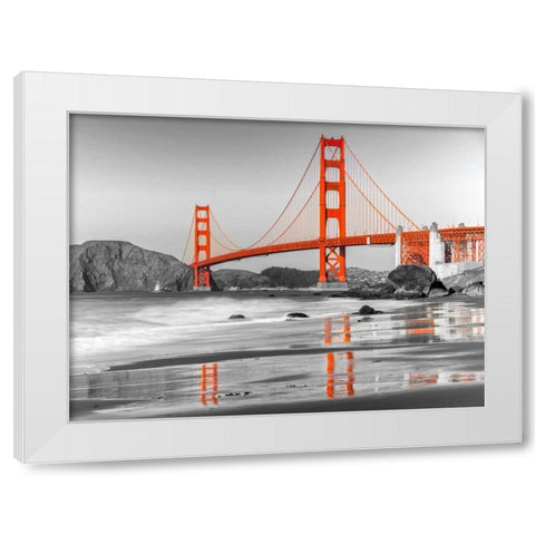 Baker beach and Golden Gate Bridge, San Francisco White Modern Wood Framed Art Print by Anonymous