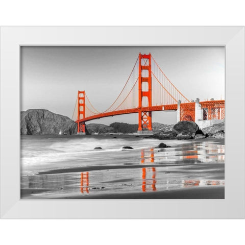 Baker beach and Golden Gate Bridge, San Francisco White Modern Wood Framed Art Print by Anonymous